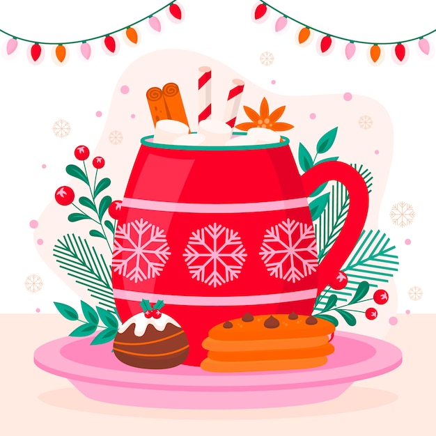 Free Vector flat illustration for christmas season celebration with mug and hot drink