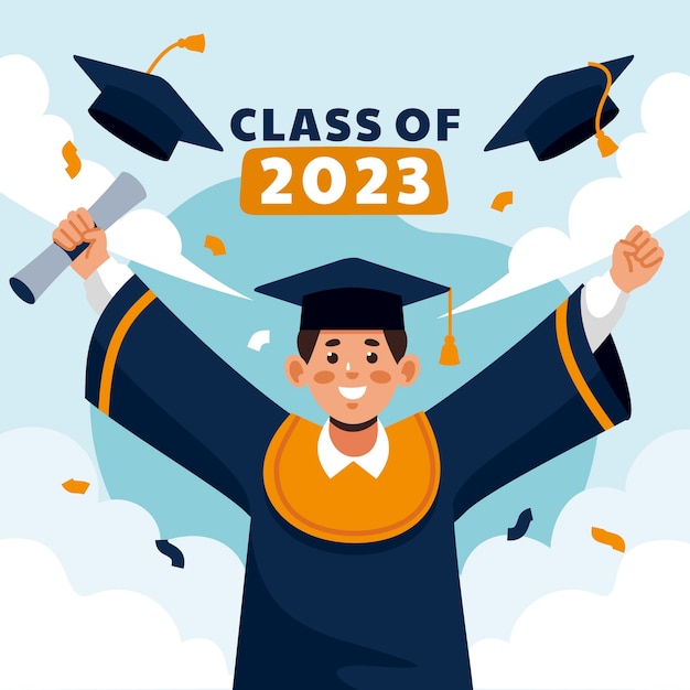 Flat illustration for class of 2023 graduation