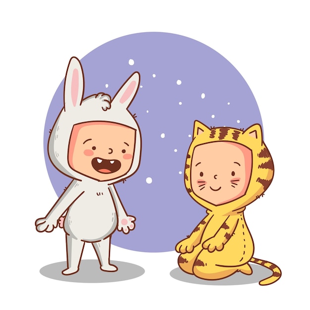 Flat illustration of cute children in halloween costumes