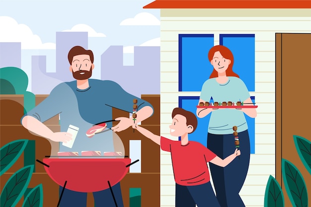 Flat illustration of family spending time togeher