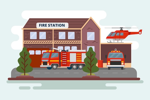 Flat illustration fire station