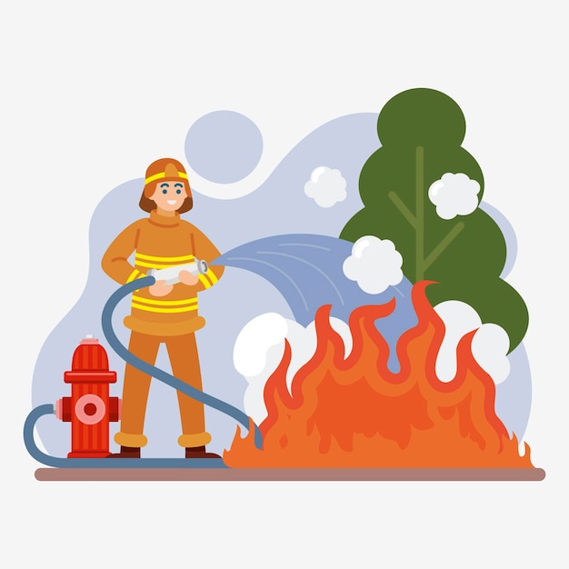 Free vector flat illustration of firefighters putting out a fire