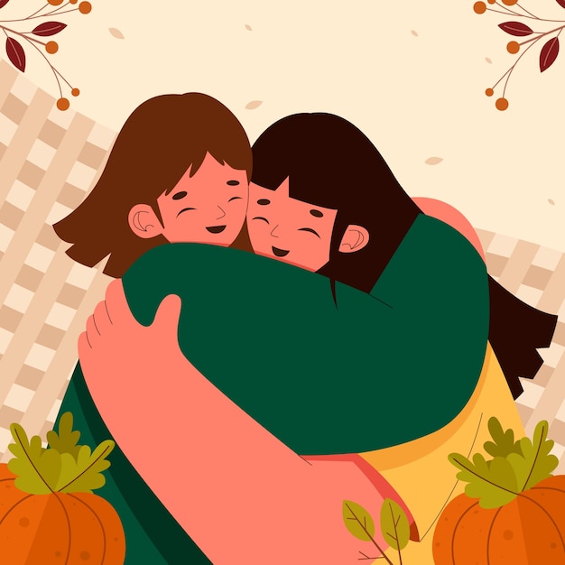 Free Vector flat illustration for friendsgiving celebration with female friends embracing each other