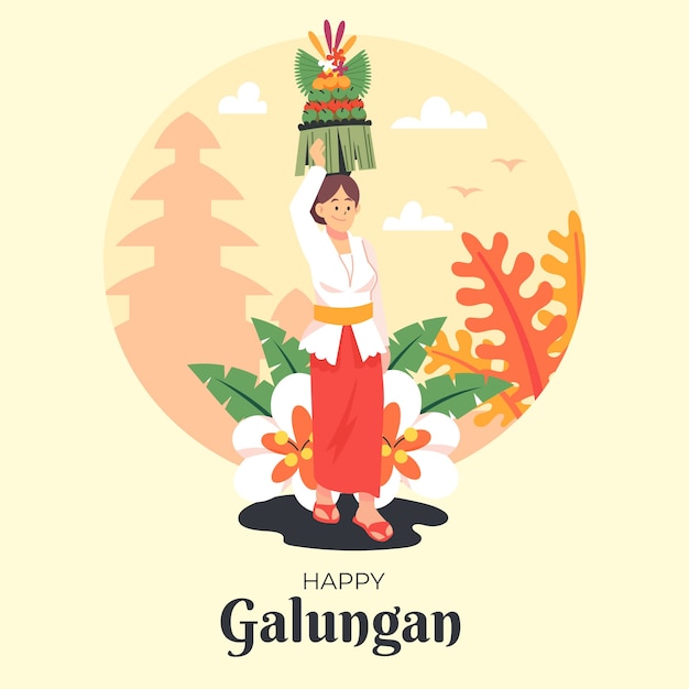 Free Vector flat illustration for galungan celebration