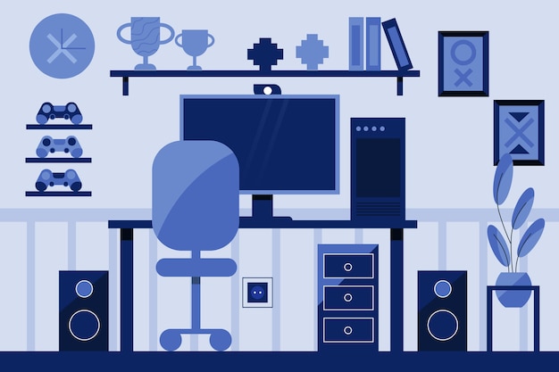 Free vector flat illustration gamer room