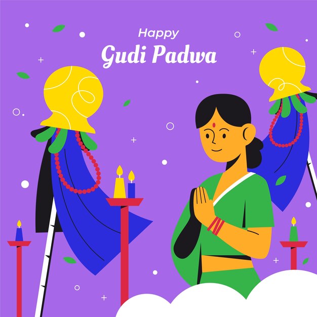 Flat illustration for gudi padwa celebration