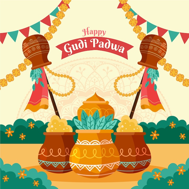 Flat illustration for gudi padwa celebration