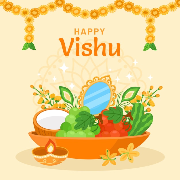 Flat illustration for hindu vishu festival celebration