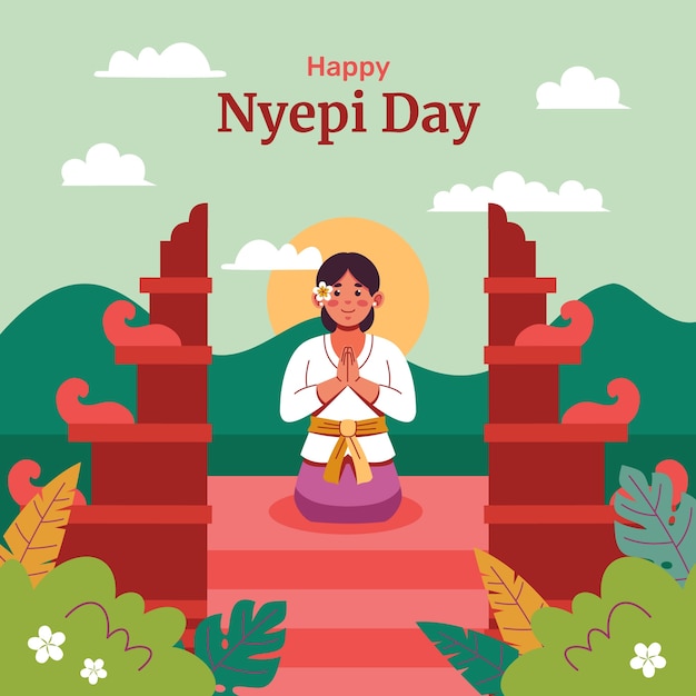 Flat illustration for indonesian nyepi celebration