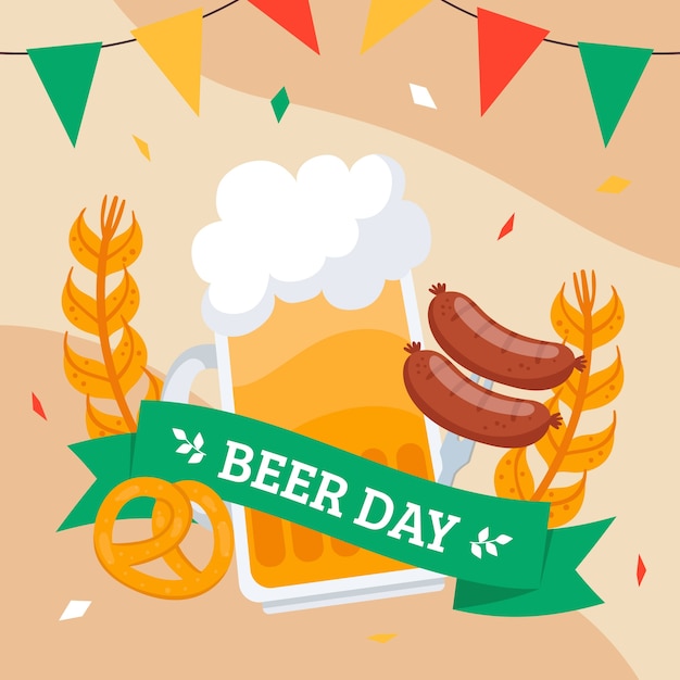 Flat illustration for international beer day celebration