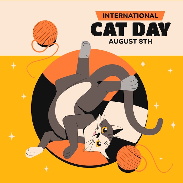 Flat illustration for international cat day celebration