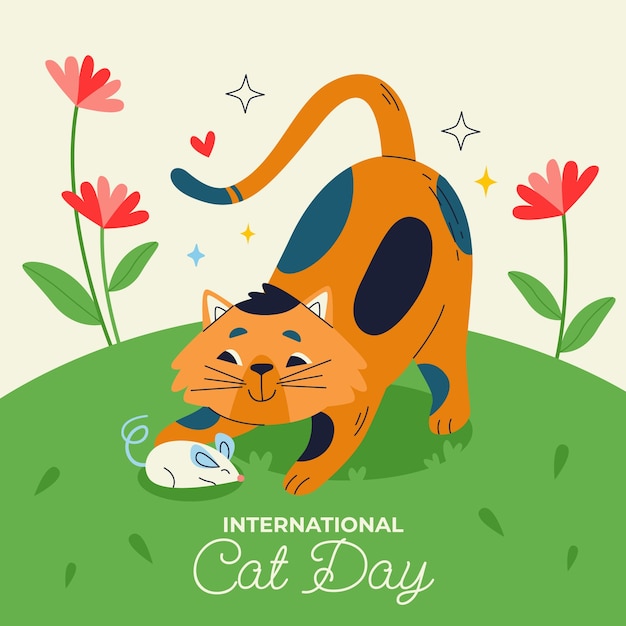 Flat illustration for international cat day celebration