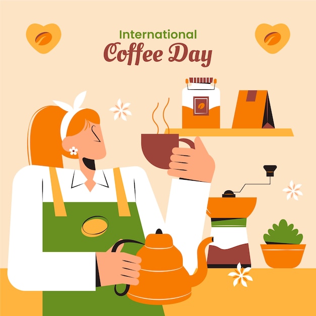 Flat illustration for international coffee day celebration