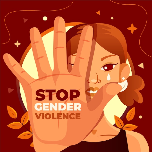 Flat illustration for international day for the elimination of violence against women with woman showing stop sign