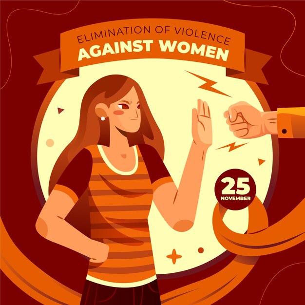 Flat illustration for international day for the elimination of violence against women with woman stopping fist