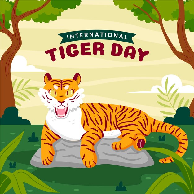 Flat illustration for international tiger day awareness