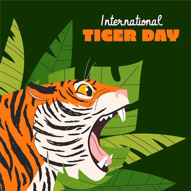 Flat illustration for international tiger day celebration and awareness