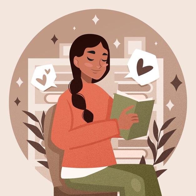 Flat illustration of iranian woman reading a book