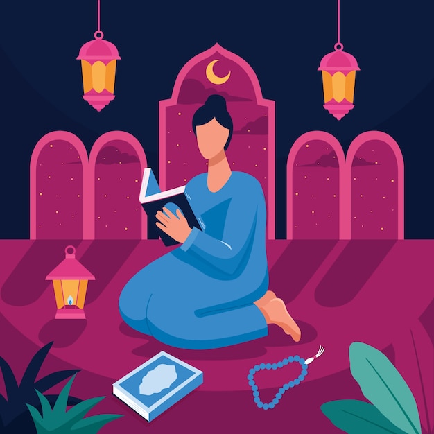 Free vector flat illustration of iranian woman reading