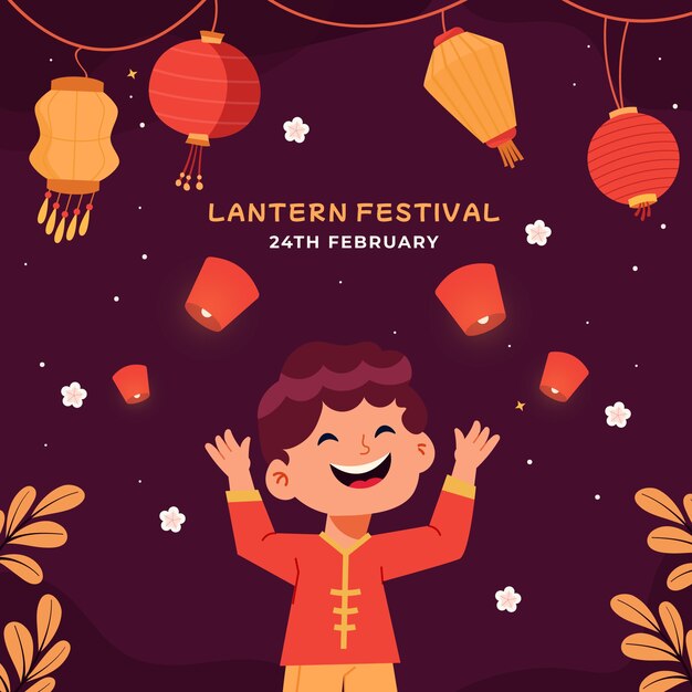 Flat illustration for lantern festival celebration