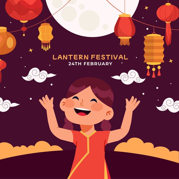 Flat illustration for lantern festival celebration