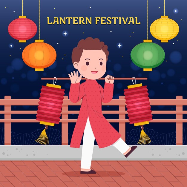 Flat illustration for lantern festival celebration