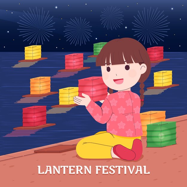 Flat illustration for lantern festival celebration