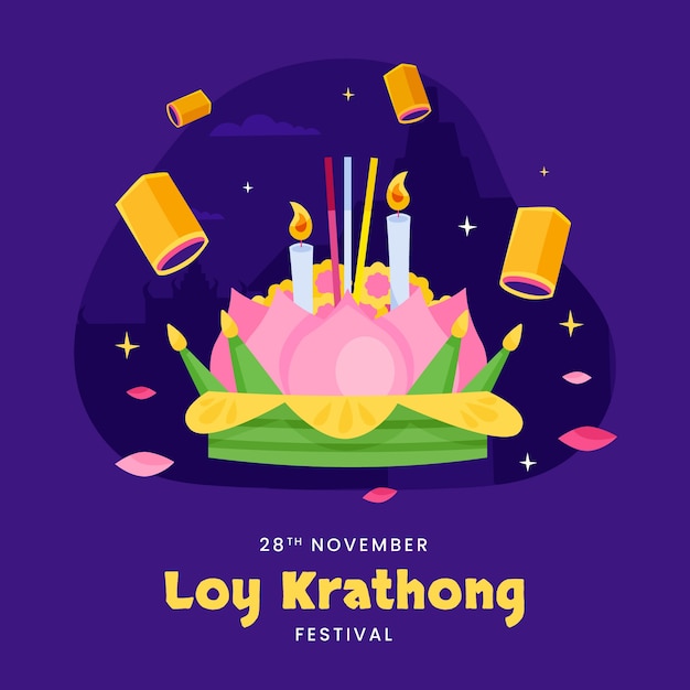 Free Vector flat illustration for loy krathong thai festival celebration