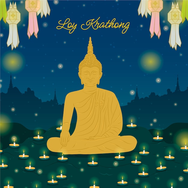 Flat illustration for loy krathong thai festival celebration