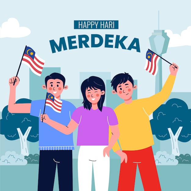 Free Vector flat illustration for malaysia independence day celebration