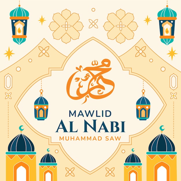 Free Vector flat illustration for mawlid al-nabi celebration