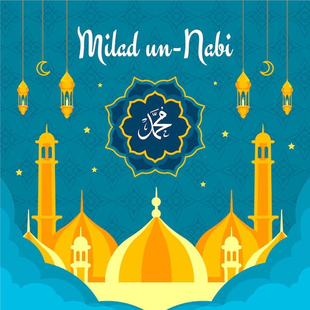 Flat illustration for mawlid al-nabi celebration