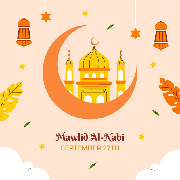 Flat illustration for mawlid al-nabi