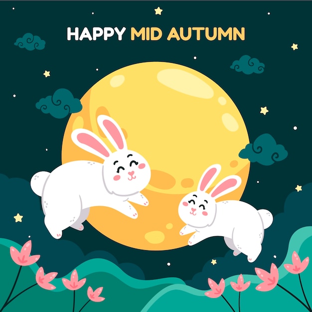 Flat illustration for mid-autumn festival celebration