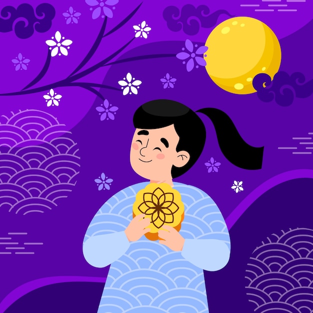 Free Vector flat illustration for mid-autumn festival celebration