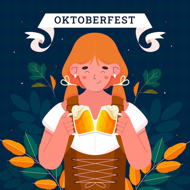 Free Vector flat illustration for oktoberfest beer festival celebration