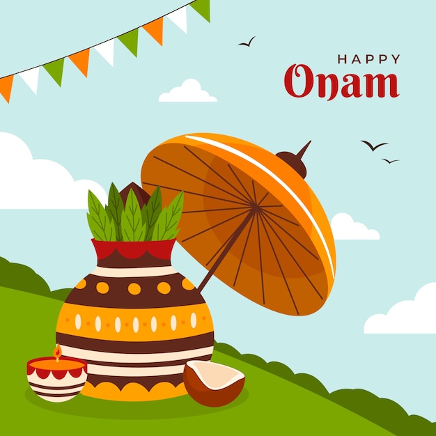 Flat illustration for onam festival celebration