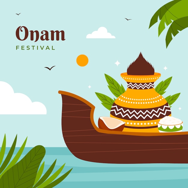 Flat illustration for onam festival celebration