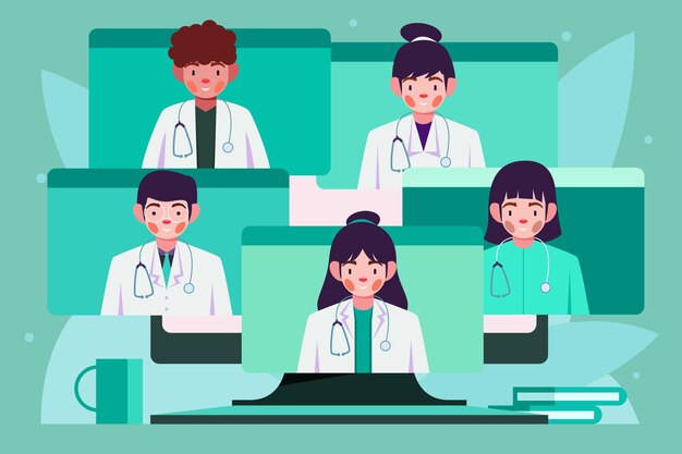 Flat illustration online medical conference