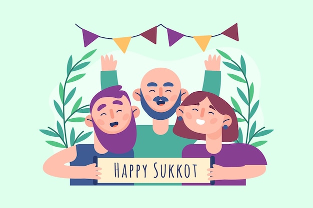 Flat illustration of people celebrating sukkot