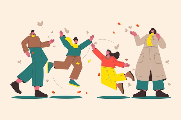 Flat illustration of people enjoying autumn weather