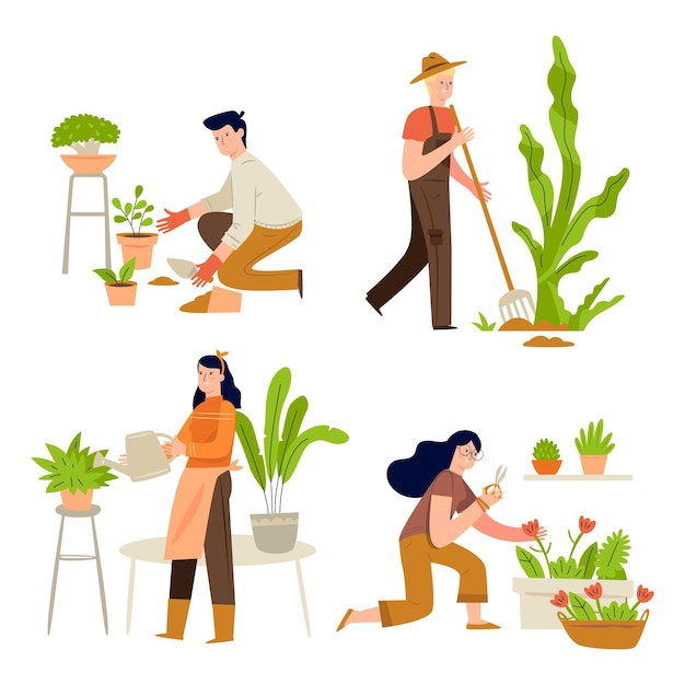 Free Vector flat illustration of people taking care of plants