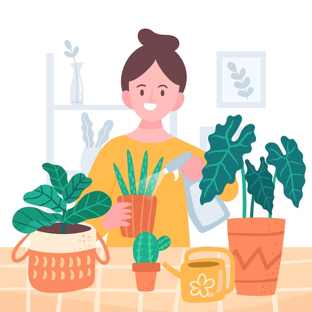 Flat illustration of people taking care of plants