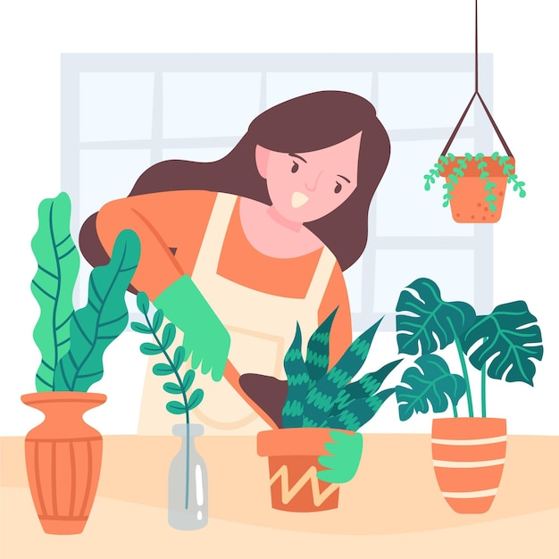 Flat illustration of people taking care of plants