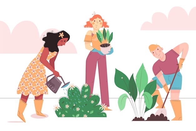 Free Vector flat illustration of people taking care of plants