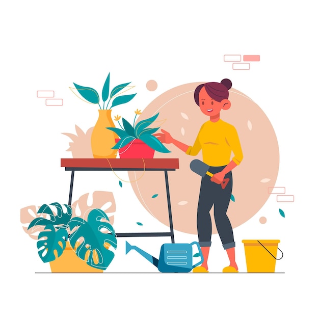 Flat illustration of people taking care of plants