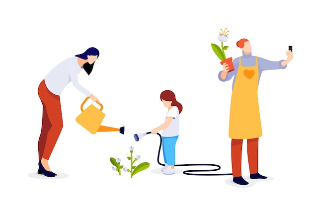 Flat illustration of people taking care of plants