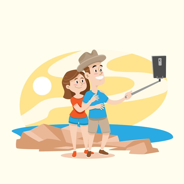 Flat illustration of people taking photos with smartphone