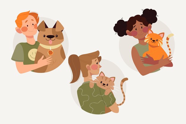 Flat illustration people with cute pets