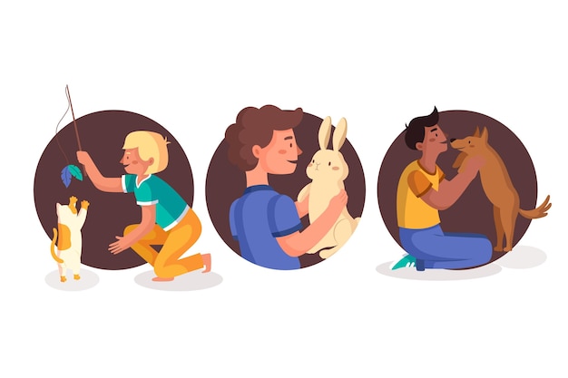 Flat illustration people with pets collection